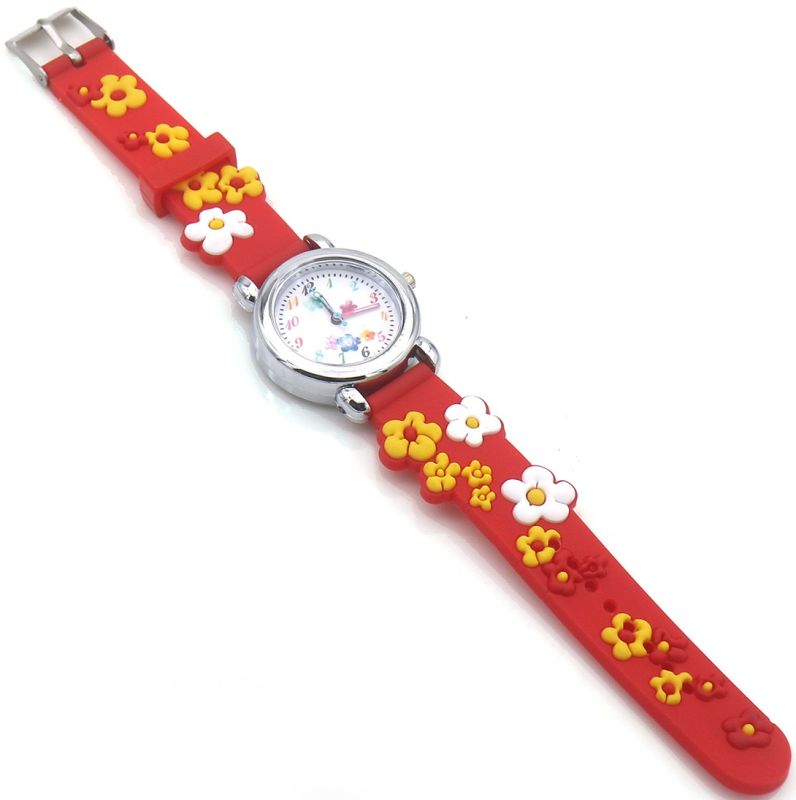 Vrolijk Bloemen Horloge | Rood met gele en witte bloemen