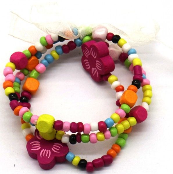 Vrolijke Houten Kralen Armbanden Set | 3-delig Bloemen