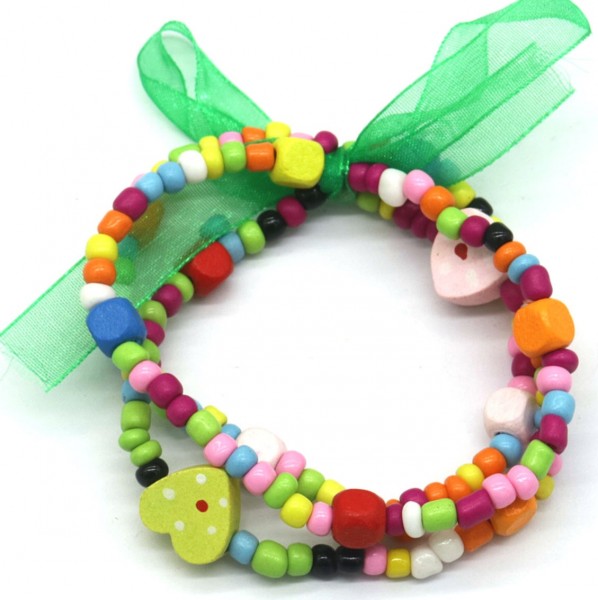 Vrolijke Kralen Armbanden Set met Strik | 2-delig Hartjes